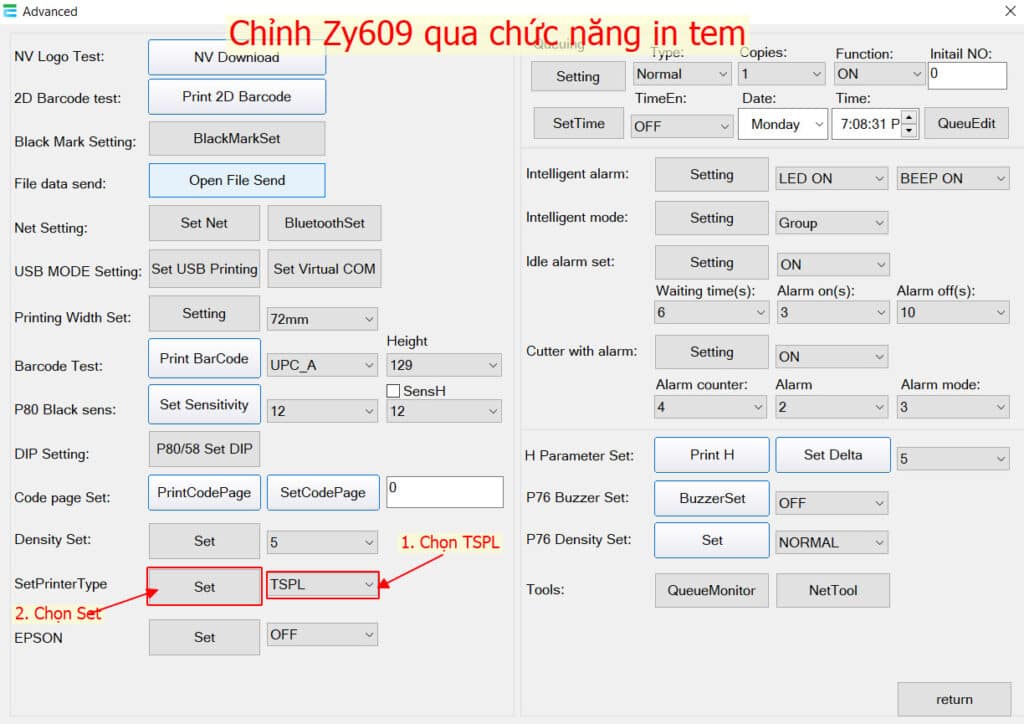 Chuyển đổi giữa in tem và in đơn máy in Zywell Zy609